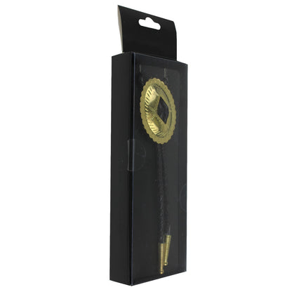 Oval Gold-Tone Western Bolo Tie - Engraved Scalloped Design 36 inch Black Cord