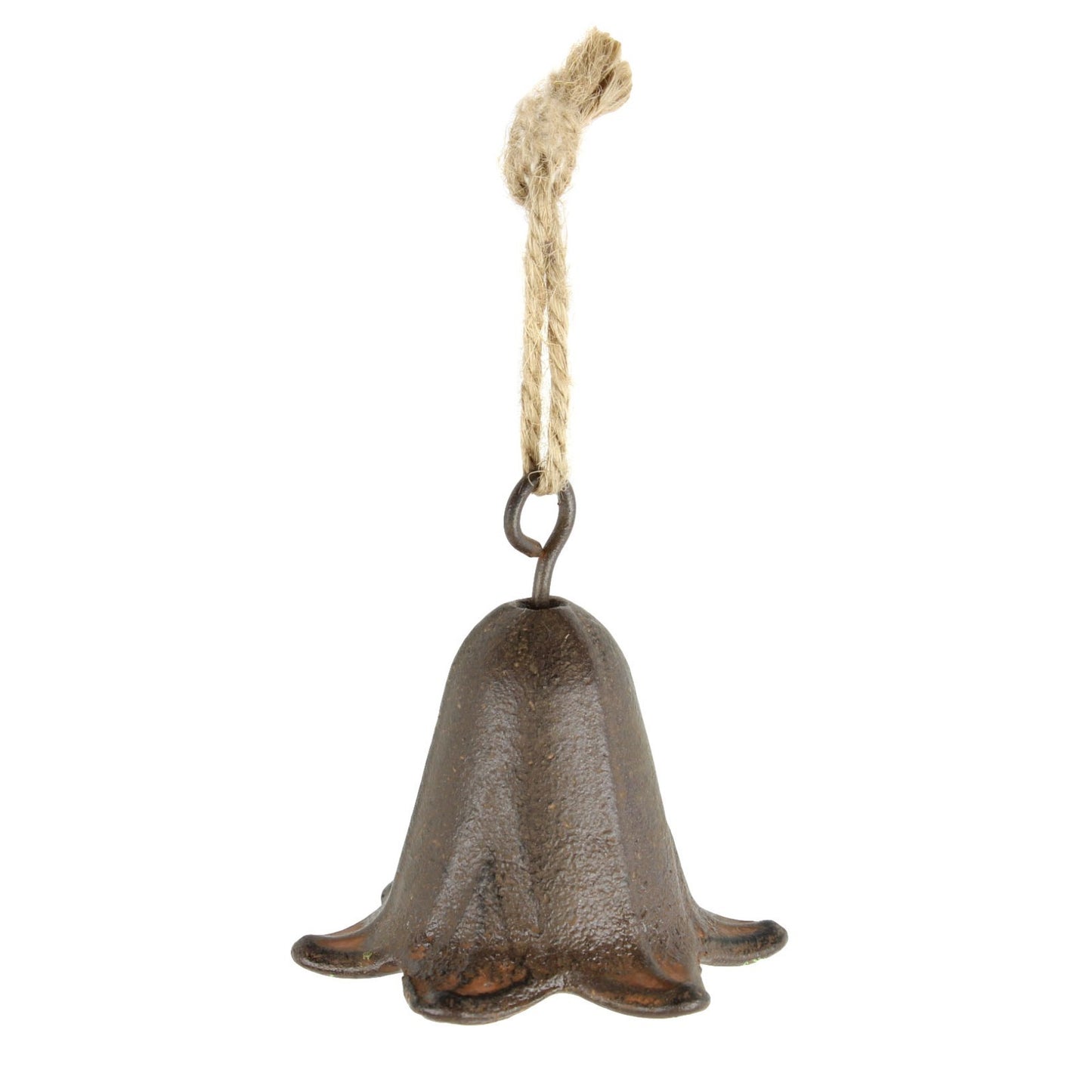 Tiny Cast Iron Tulip Flower Shaped Bell Rustic Hanging Porch Chime Jute Rope