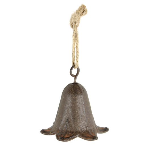 Tiny Cast Iron Tulip Flower Shaped Bell Rustic Hanging Porch Chime Jute Rope