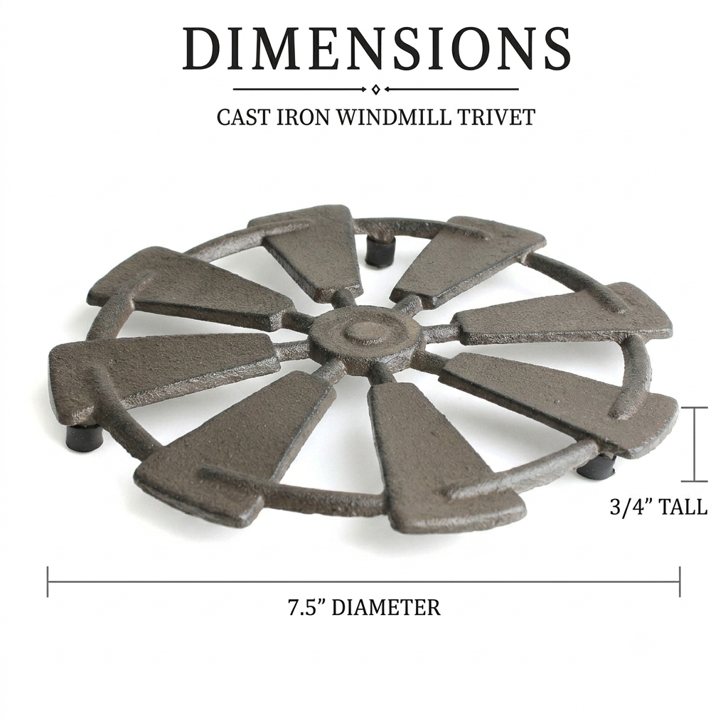 Cast Iron Windmill Trivet Hot Pot Plate Holder Rustic Western Kitchen Decor