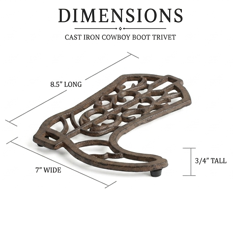 Cast Iron Cowboy Boot Trivet Hot Pot Plate Holder Rustic Western Kitchen Decor