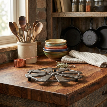 Cast Iron Windmill Trivet Hot Pot Plate Holder Rustic Western Kitchen Decor