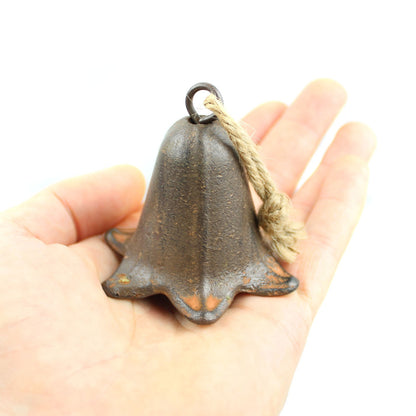 Tiny Cast Iron Tulip Flower Shaped Bell Rustic Hanging Porch Chime Jute Rope