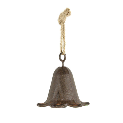 Tiny Cast Iron Tulip Flower Shaped Bell Rustic Hanging Porch Chime Jute Rope