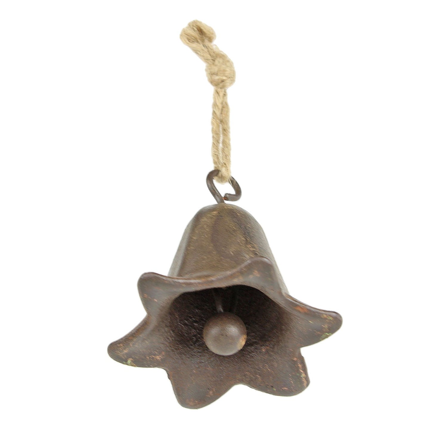 Tiny Cast Iron Tulip Flower Shaped Bell Rustic Hanging Porch Chime Jute Rope