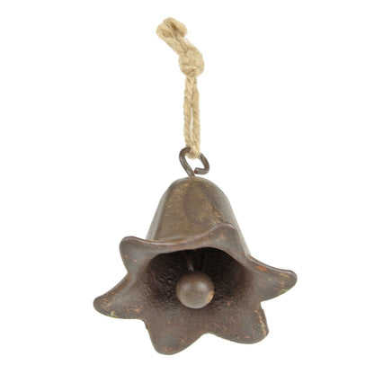 Tiny Cast Iron Tulip Flower Shaped Bell Rustic Hanging Porch Chime Jute Rope