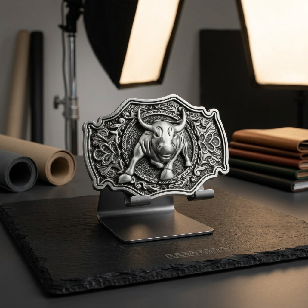Mean Bull Belt Buckle Western Rodeo Floral Accents Antique Silver Fits 1.5" Belt