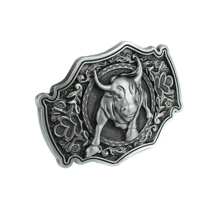 Mean Bull Belt Buckle Western Rodeo Floral Accents Antique Silver Fits 1.5" Belt
