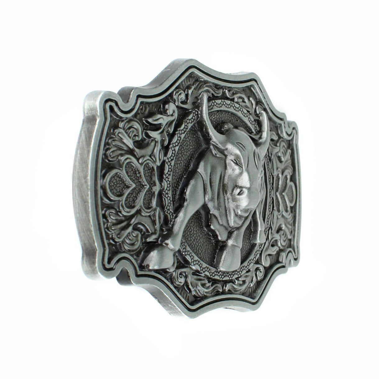 Mean Bull Belt Buckle Western Rodeo Floral Accents Antique Silver Fits 1.5" Belt