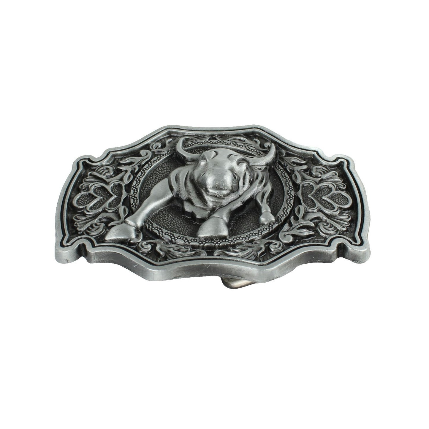 Mean Bull Belt Buckle Western Rodeo Floral Accents Antique Silver Fits 1.5" Belt
