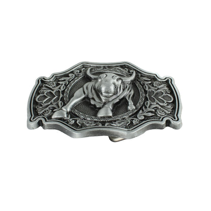 Mean Bull Belt Buckle Western Rodeo Floral Accents Antique Silver Fits 1.5" Belt
