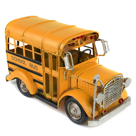 Small Classic Yellow School Bus Tin Metal Rustic Vintage Style Decor 10 3/8 inch
