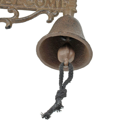 Small Welcome Dinner Bell Cast Iron Cowboy Kneeling Cross Horse Rustic Brown
