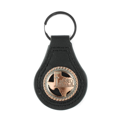 Black Leather Keychain Texas Map Copper Kneeling Cowboy Cross Horse Concho 3.5"