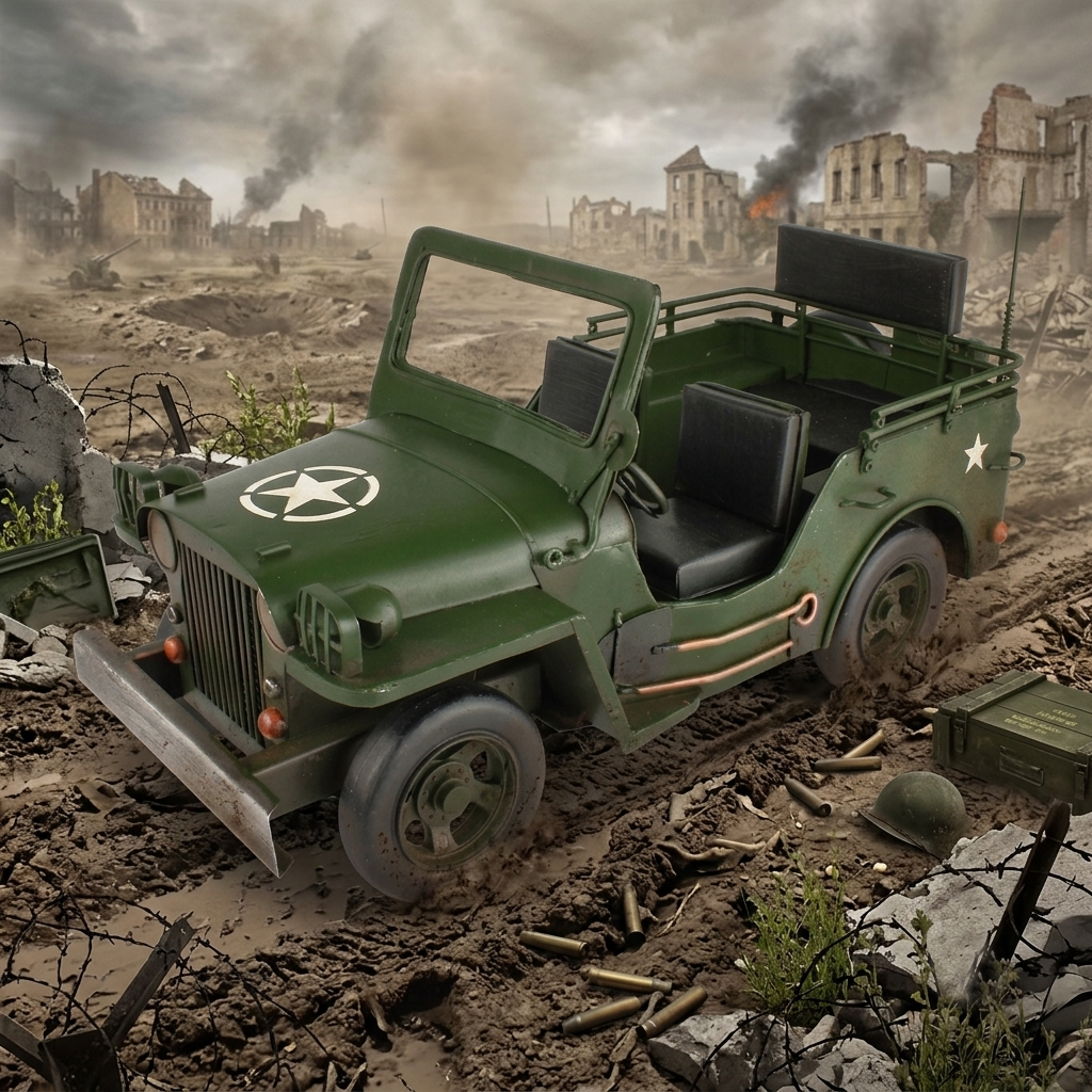 Metal Army Jeep Willys Military Collectable Model Light Utility Vehicle 12.5 in