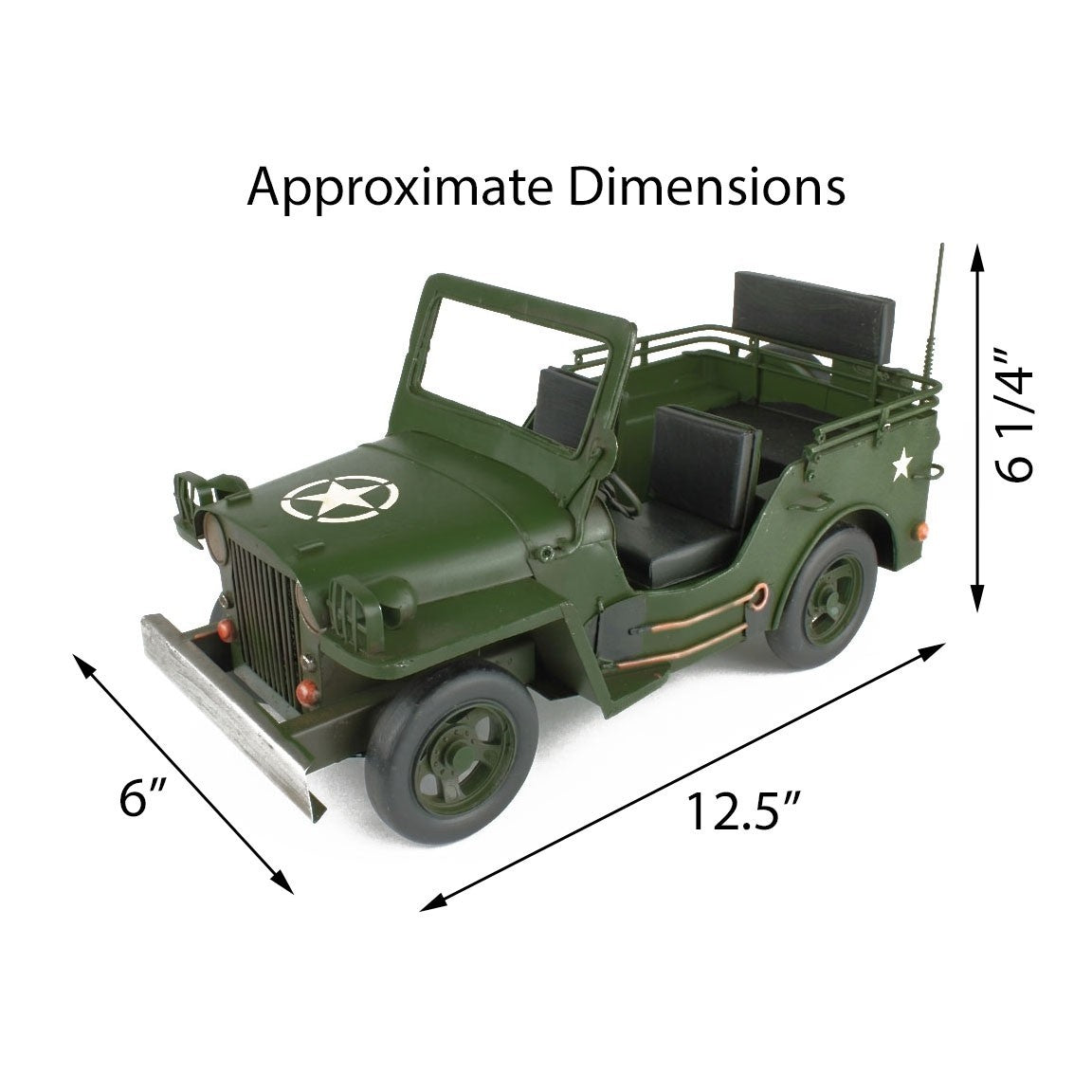 Metal Army Jeep Willys Military Collectable Model Light Utility Vehicle 12.5 in