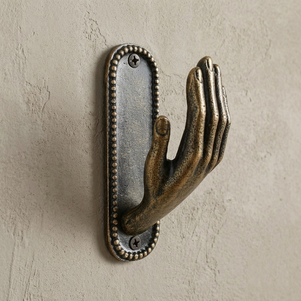 Cast Iron Hand Wall Hook Antique Bronze Open Palm Coat Purse Towel Hanger 4 3/8"