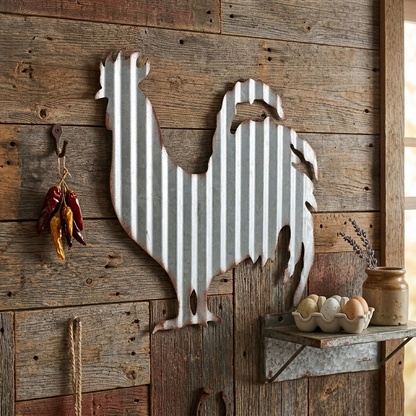 Corrugated Metal Rooster Silhouette Wall Decor Lightweight Farmhouse Sign 9.5 in