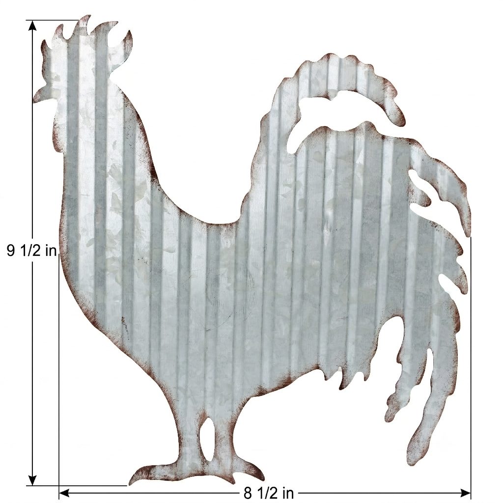 Corrugated Metal Rooster Silhouette Wall Decor Lightweight Farmhouse Sign 9.5 in