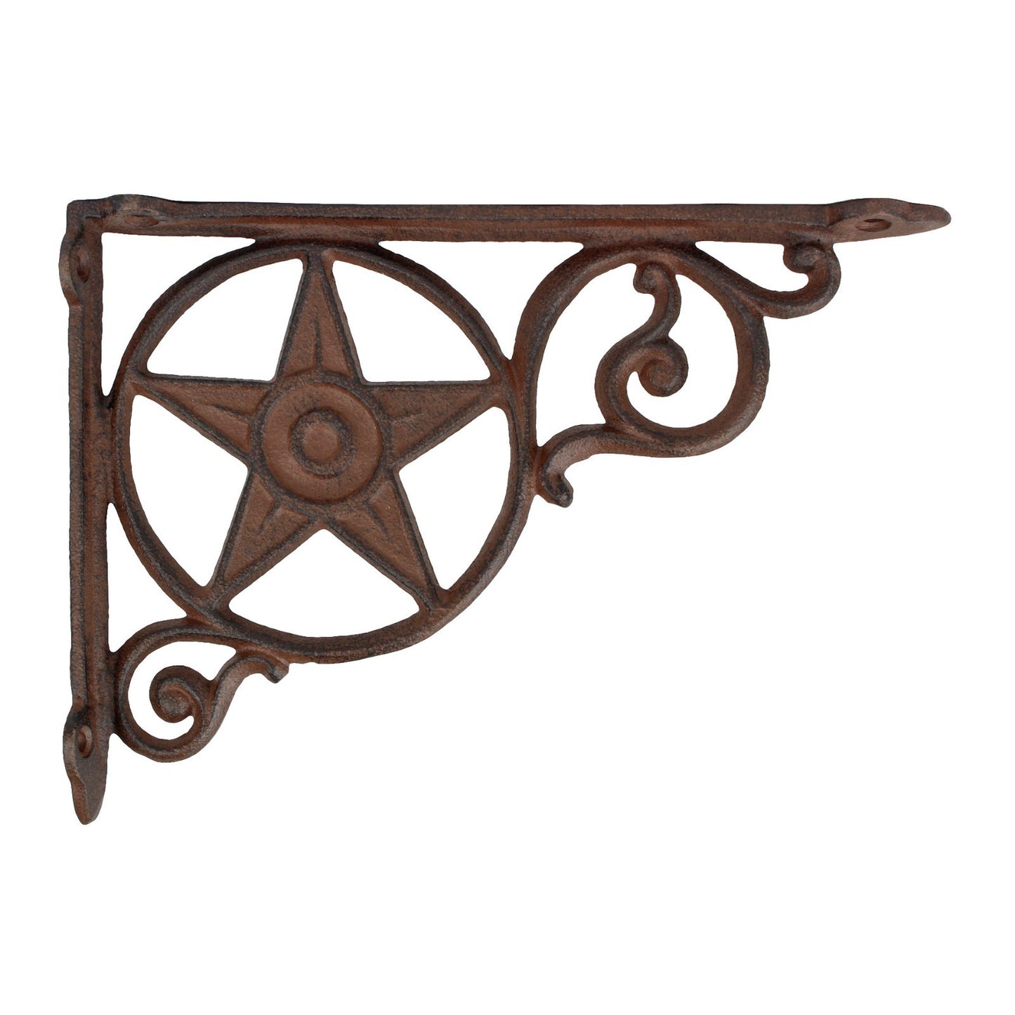 2 Cast Iron Star Scrolls Shelf Brackets Corner Brace Rustic Brown 8 3/4 inch