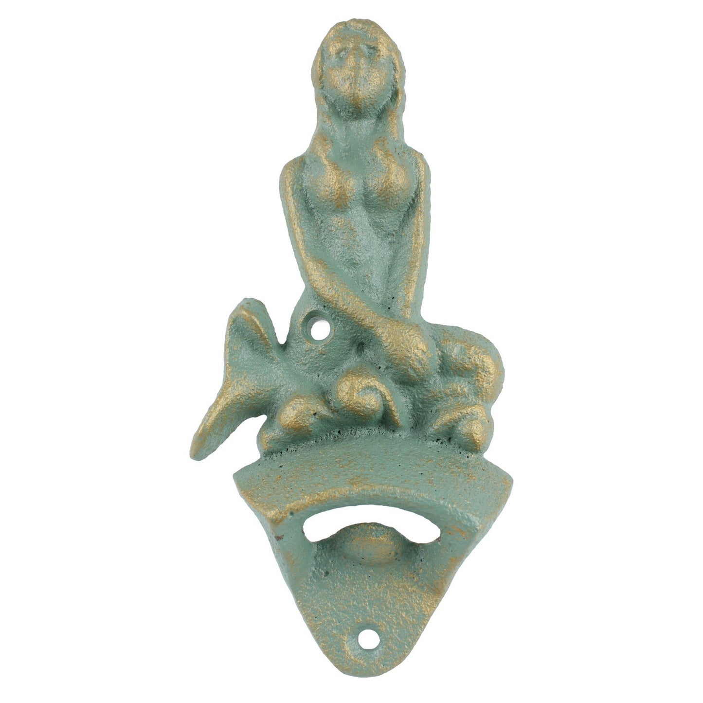 Cast Iron Mermaid Beer Bottle Opener Wall Mounted Verdigris Nautical Bar Decor