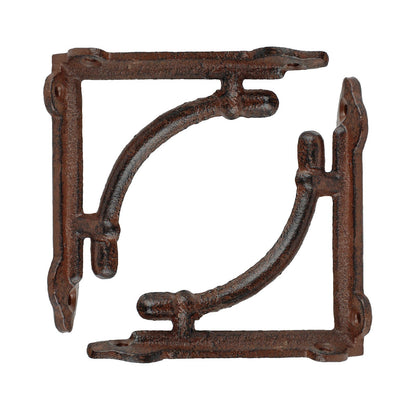 2 Small Rustic Cast Iron Shelf Brackets Antique Corbel Corner Brace 4 3/8 inch