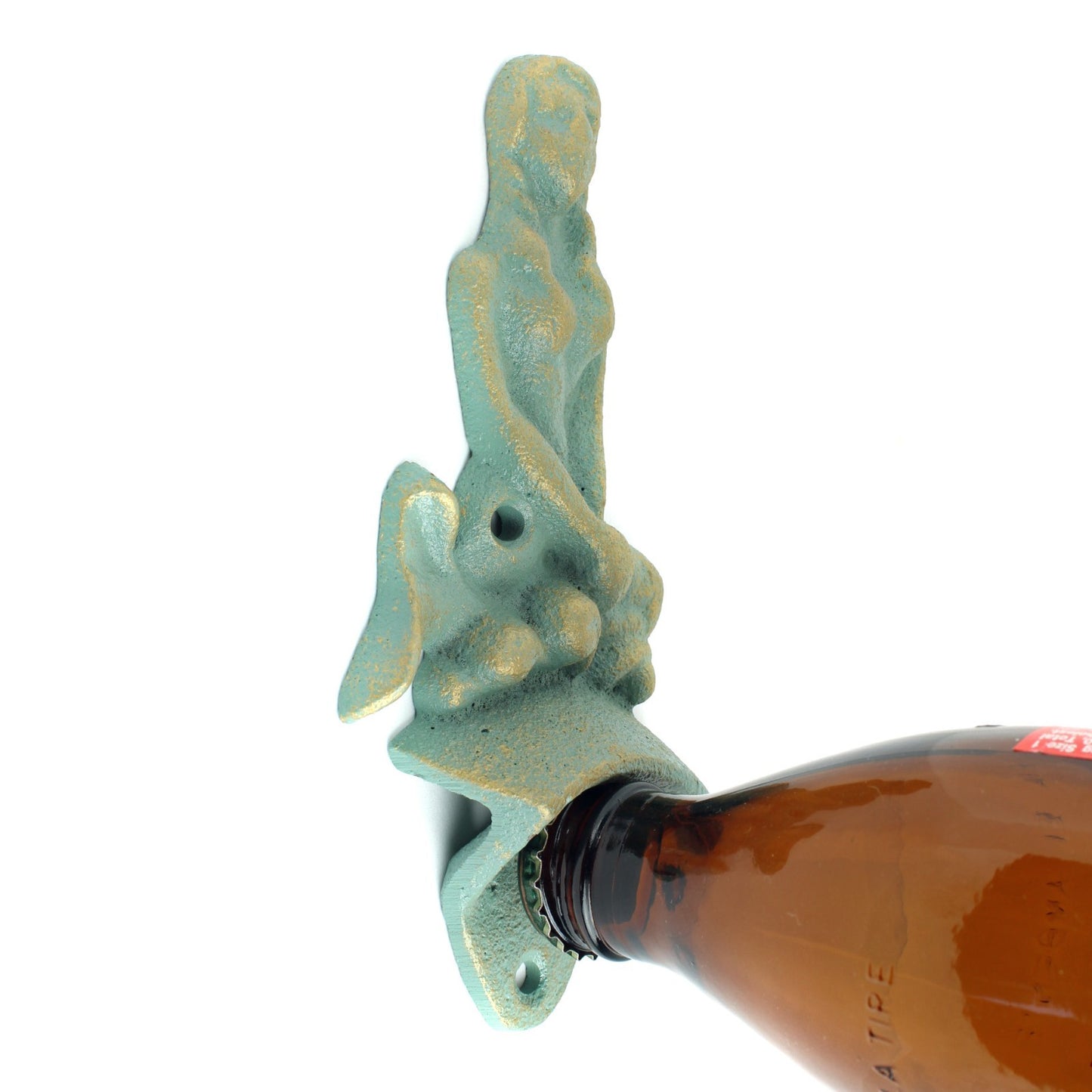 Cast Iron Mermaid Beer Bottle Opener Wall Mounted Verdigris Nautical Bar Decor