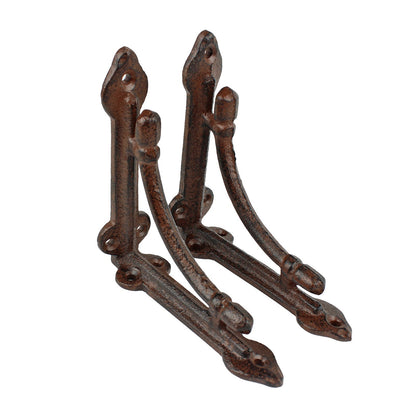2 Small Rustic Cast Iron Shelf Brackets Antique Corbel Corner Brace 4 3/8 inch