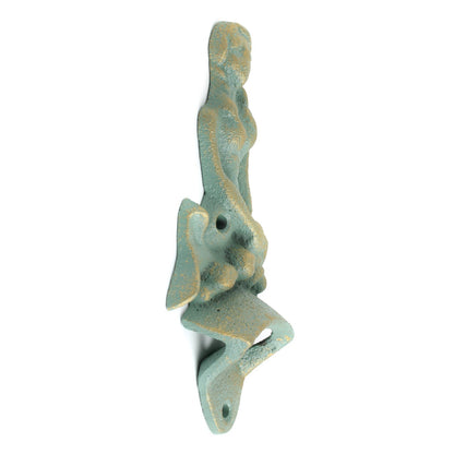 Cast Iron Mermaid Beer Bottle Opener Wall Mounted Verdigris Nautical Bar Decor