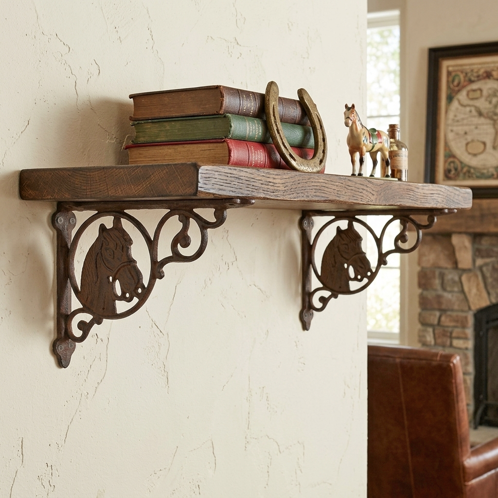 2 Cast Iron Horse Scrolls Shelf Brackets Corner Brace Rustic Brown 8 3/4 inch