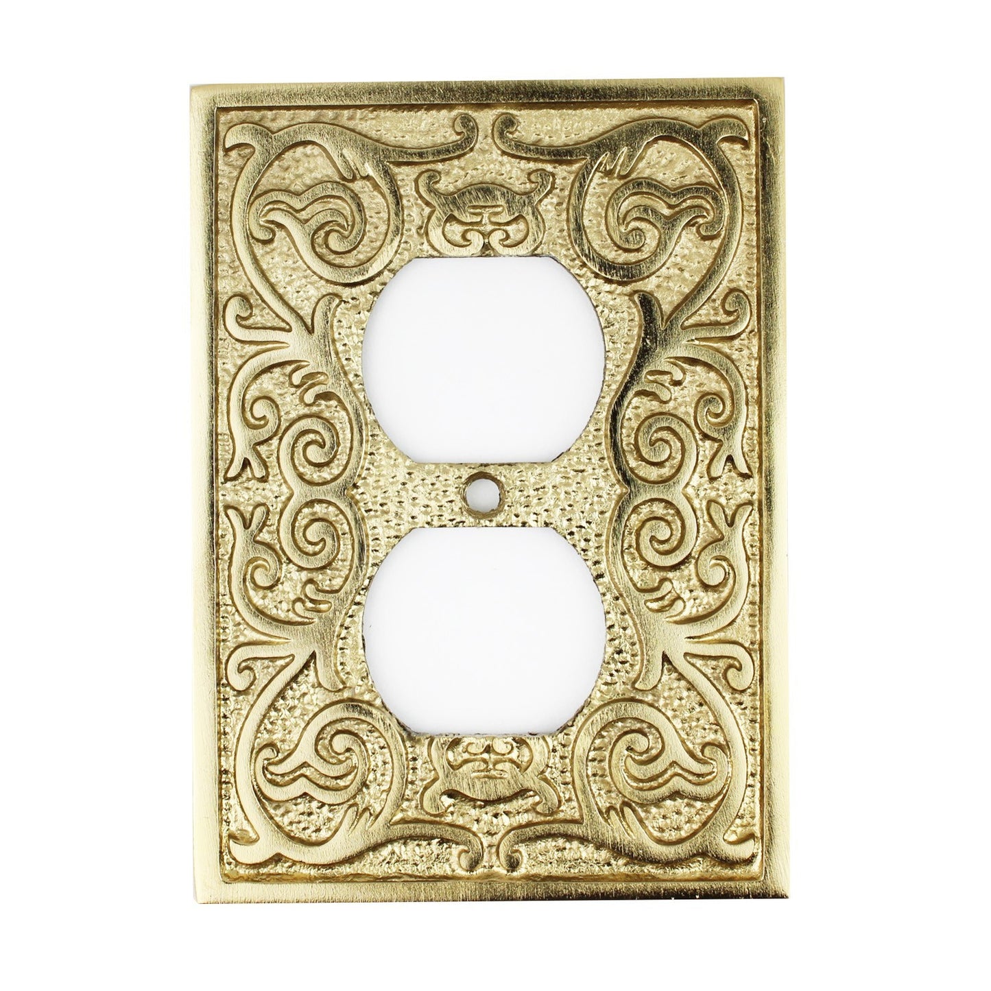 Polished Brass Golden Metal Ornate Floral Duplex Outlet Plug Wall Plate Cover