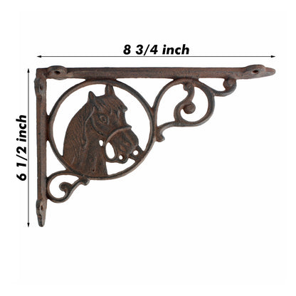 2 Cast Iron Horse Scrolls Shelf Brackets Corner Brace Rustic Brown 8 3/4 inch