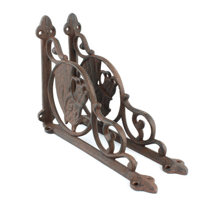 2 Cast Iron Horse Scrolls Shelf Brackets Corner Brace Rustic Brown 8 3/4 inch