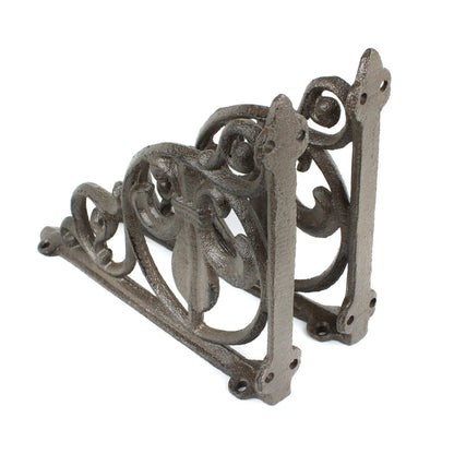 2 Cast Iron Fleur De Lis Scrolls Shelf Brackets Corner Brace Brown 8 1/2 inch