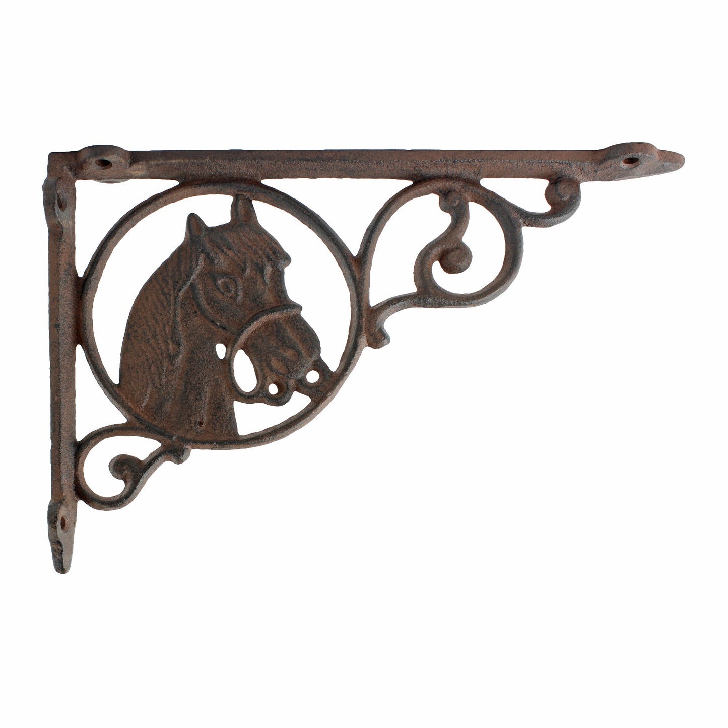 2 Cast Iron Horse Scrolls Shelf Brackets Corner Brace Rustic Brown 8 3/4 inch
