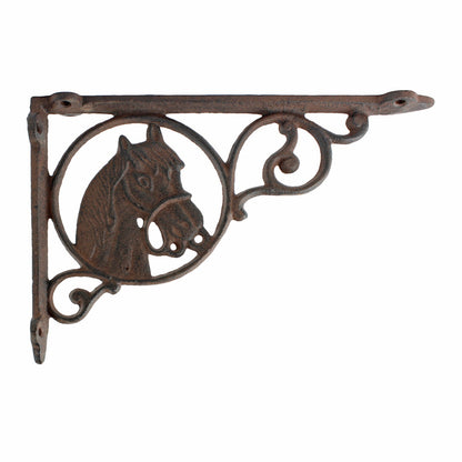 2 Cast Iron Horse Scrolls Shelf Brackets Corner Brace Rustic Brown 8 3/4 inch