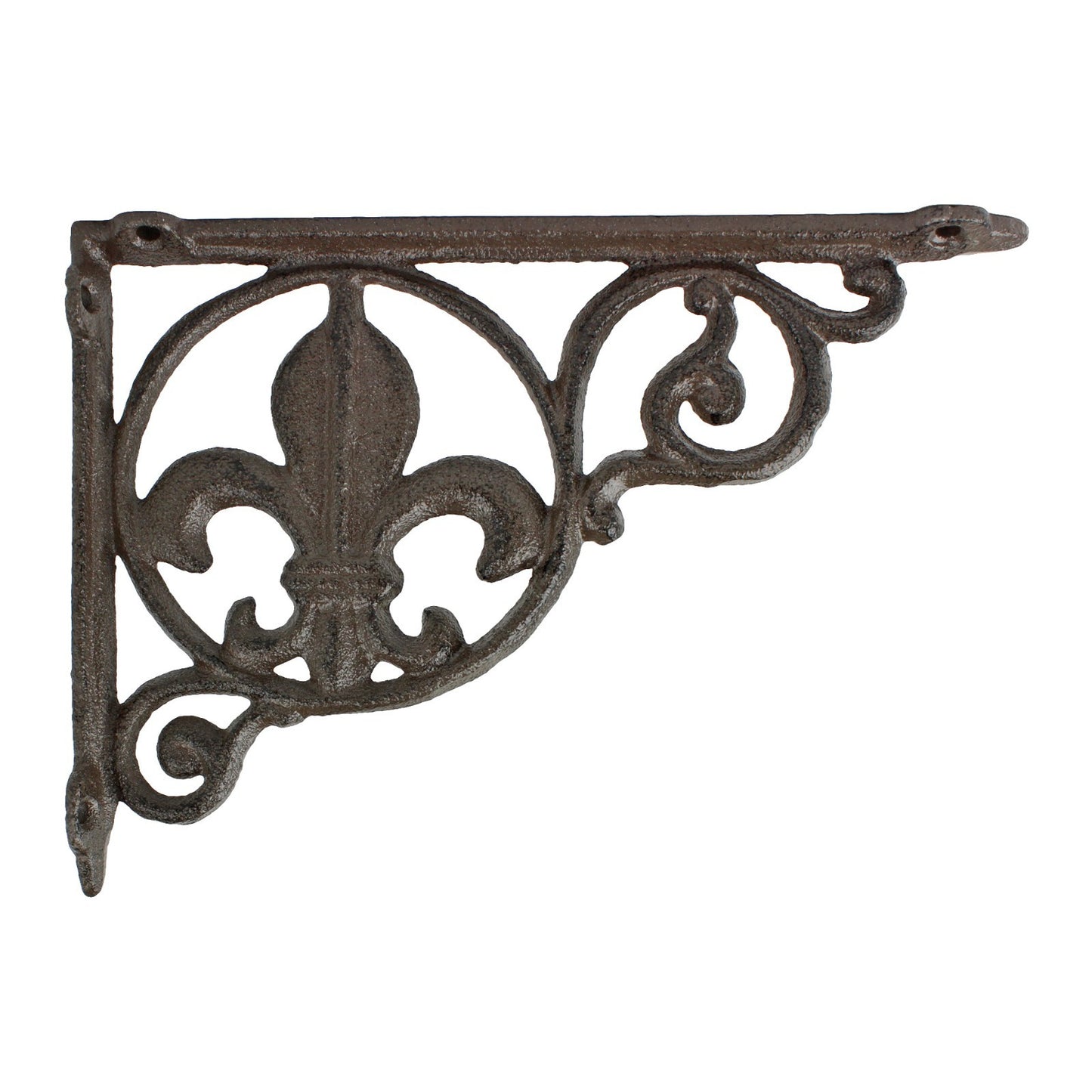 2 Cast Iron Fleur De Lis Scrolls Shelf Brackets Corner Brace Brown 8 1/2 inch