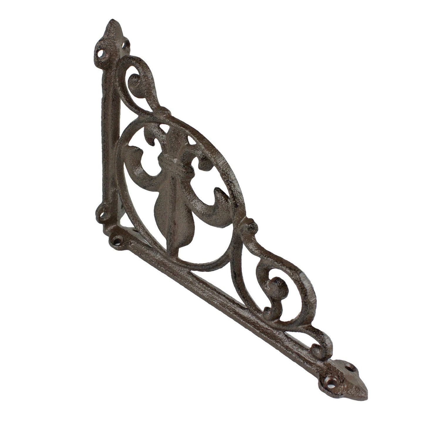 2 Cast Iron Fleur De Lis Scrolls Shelf Brackets Corner Brace Brown 8 1/2 inch