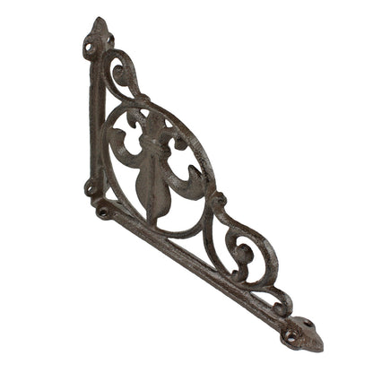 2 Cast Iron Fleur De Lis Scrolls Shelf Brackets Corner Brace Brown 8 1/2 inch