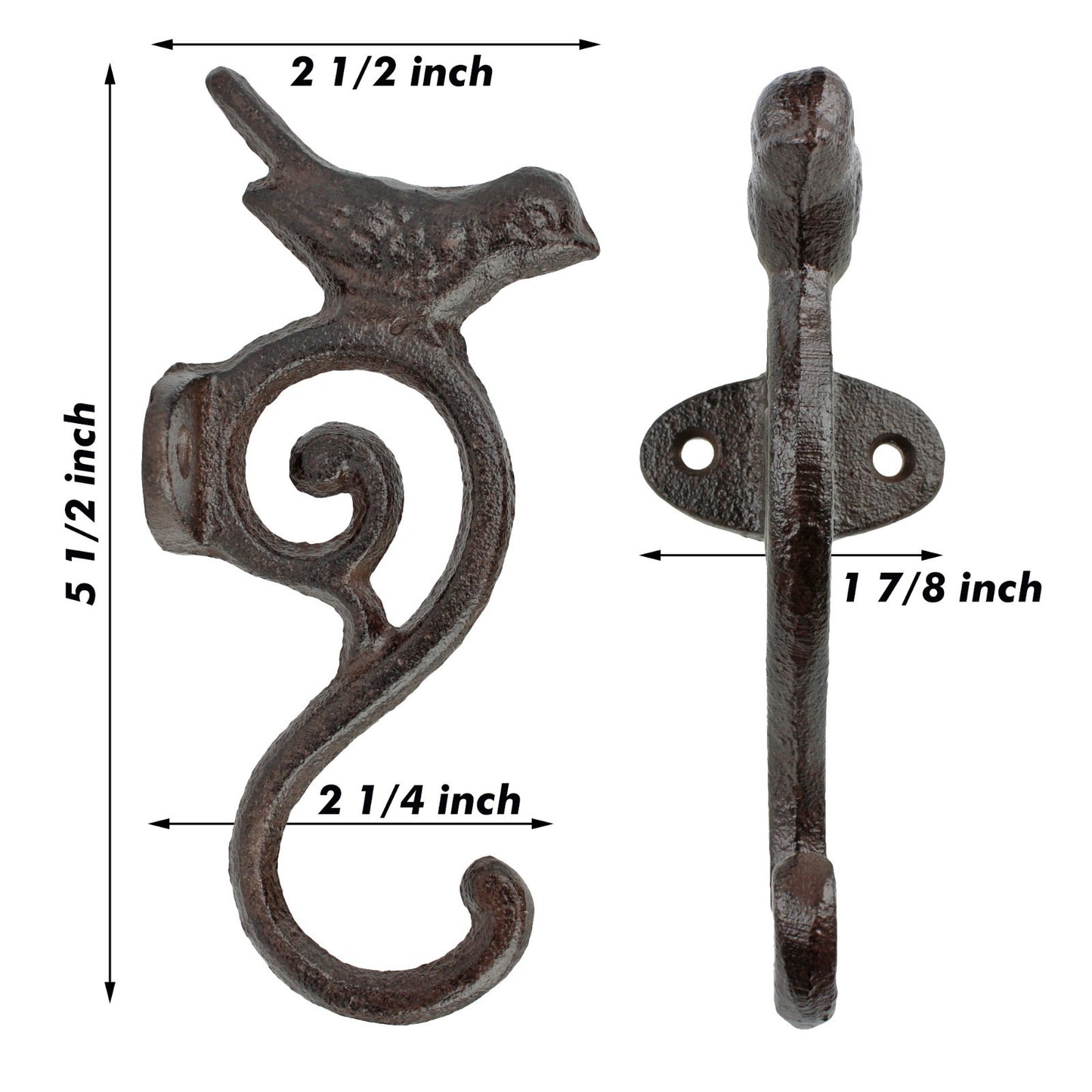 Cast Iron Bird Scrolls Wall Hook Rustic Brown Coat Key Purse Towel Metal Hanger