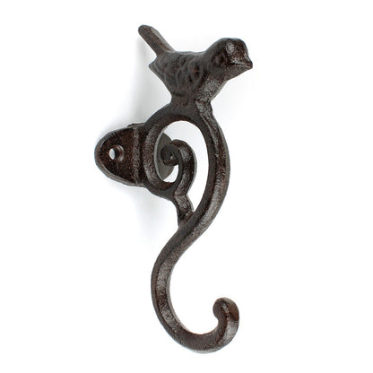 Cast Iron Bird Scrolls Wall Hook Rustic Brown Coat Key Purse Towel Metal Hanger