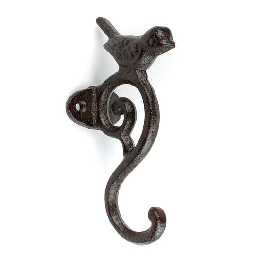 Cast Iron Bird Scrolls Wall Hook Rustic Brown Coat Key Purse Towel Metal Hanger