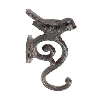 Cast Iron Bird Scrolls Wall Hook Rustic Brown Coat Key Purse Towel Metal Hanger