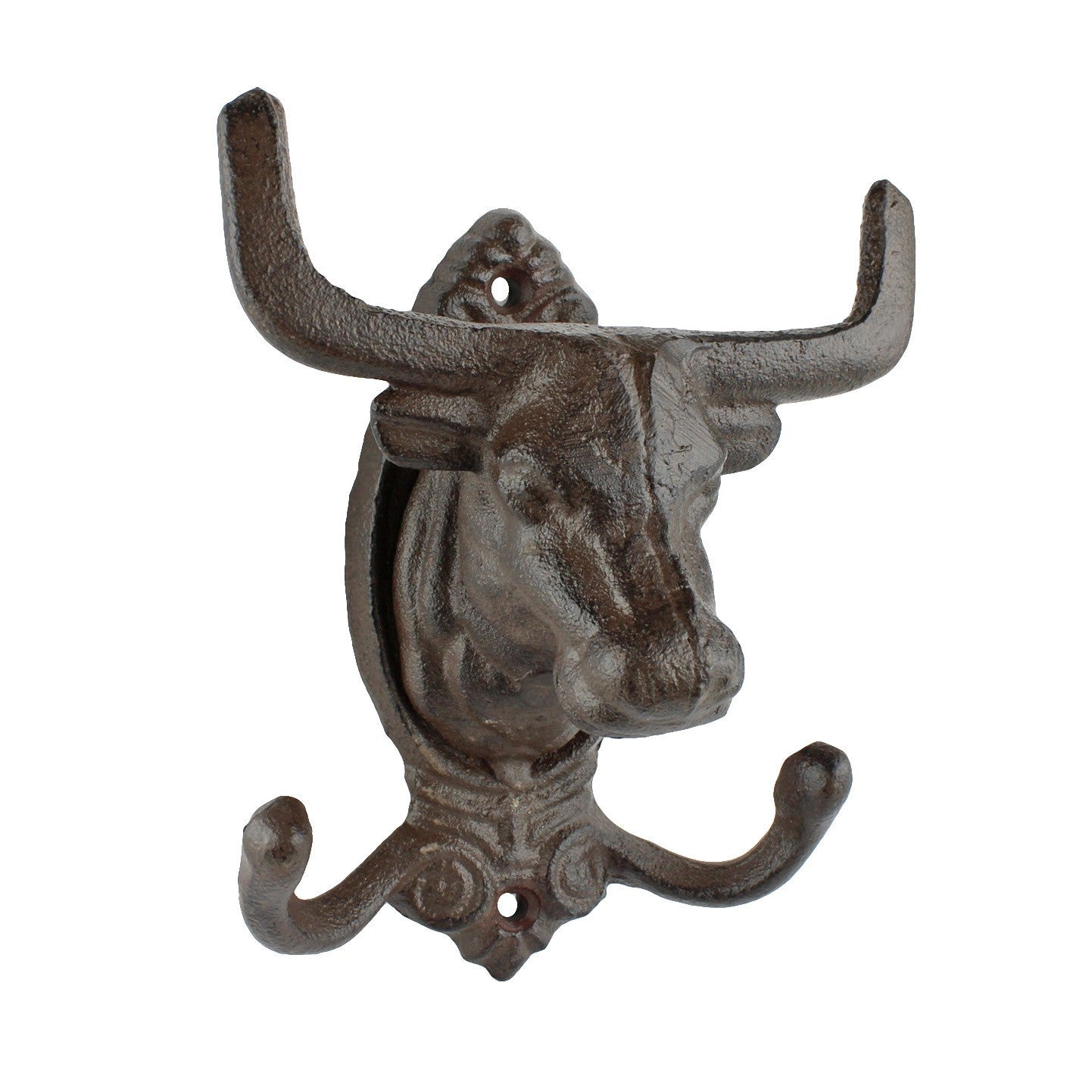 Cast Iron Longhorn Bull Skull Wall Hook Coat Rack Rustic Western Decor Brown