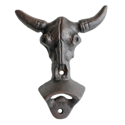 Cast Iron Longhorn Beer Bottle Opener Steer Skull Wall Mounted Western Bar Decor