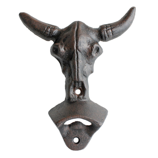 Cast Iron Longhorn Beer Bottle Opener Steer Skull Wall Mounted Western Bar Decor
