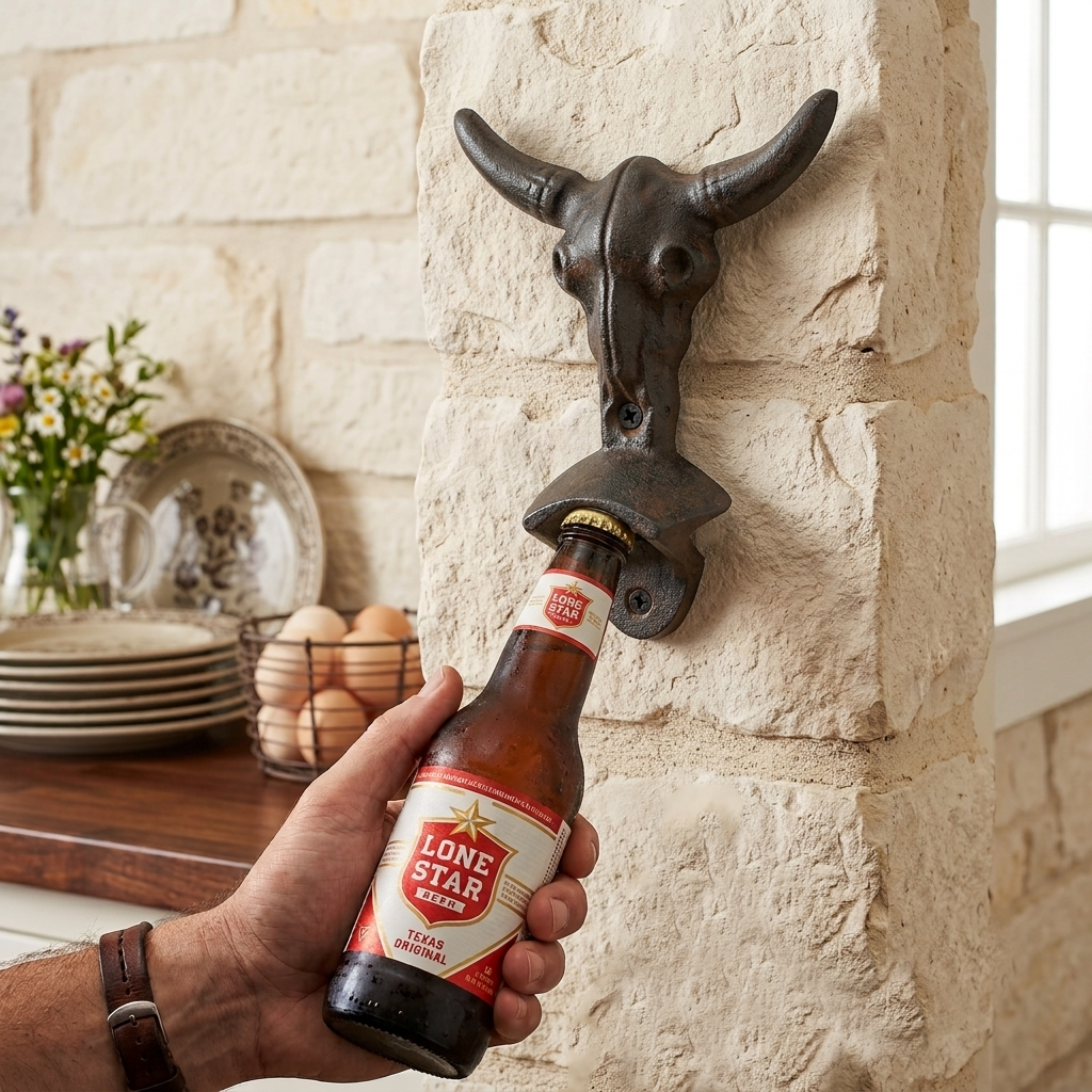 Cast Iron Longhorn Beer Bottle Opener Steer Skull Wall Mounted Western Bar Decor
