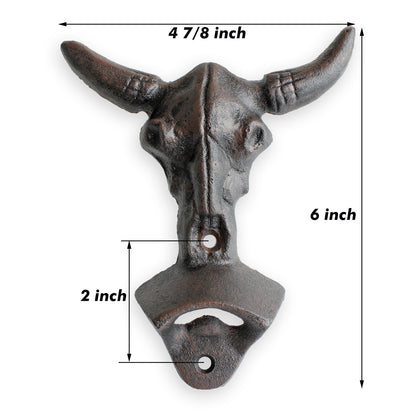 Cast Iron Longhorn Beer Bottle Opener Steer Skull Wall Mounted Western Bar Decor