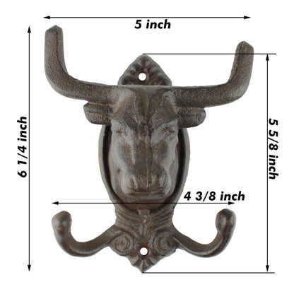 Cast Iron Longhorn Bull Skull Wall Hook Coat Rack Rustic Western Decor Brown