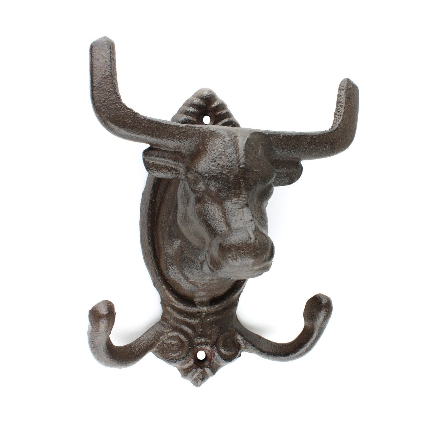 Cast Iron Longhorn Bull Skull Wall Hook Coat Rack Rustic Western Decor Brown